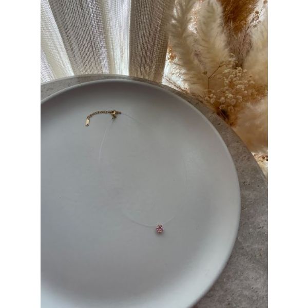 Collier Fil transparent Strass Rose