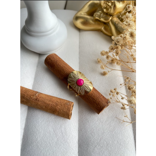 Bague double rangs surface ovale pierre rose