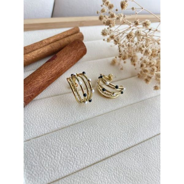 Boucles avec perles Noir & Blanc