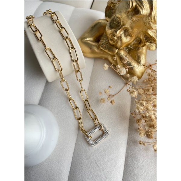 Collier pendentif rectangle à zircons blancs