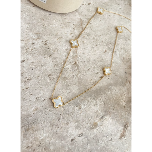 Sautoir 5 Trèfles Blanc