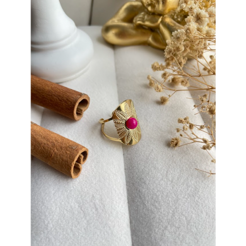 Bague double rangs surface ovale pierre rose