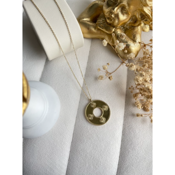 Collier disque trèfles gravés