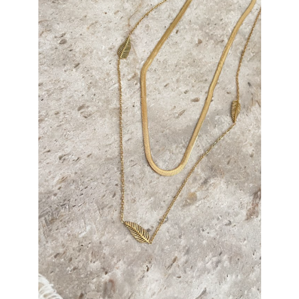 Collier double chaines à feuilles