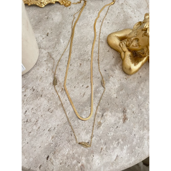 Collier double chaines à feuilles