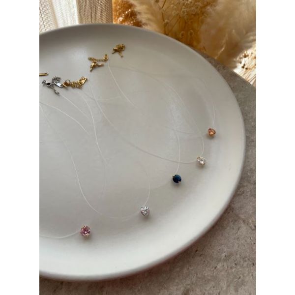 Collier Fil transparent Strass Rose
