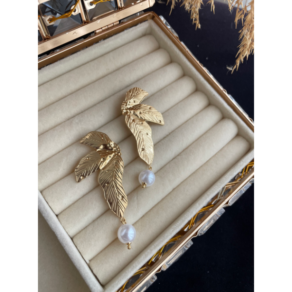Boucle feuilles avec Perle