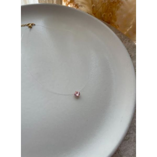 Collier Fil transparent Strass Rose