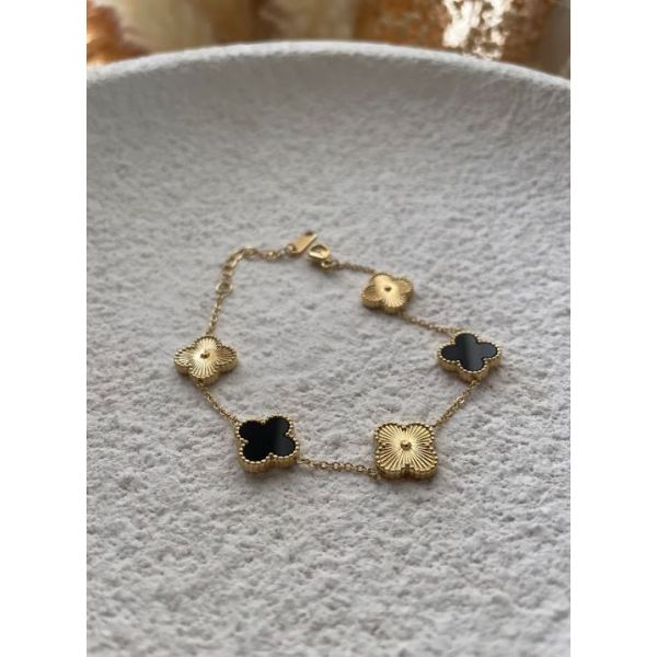 Bracelet 5 Tréfles Doré et Noir