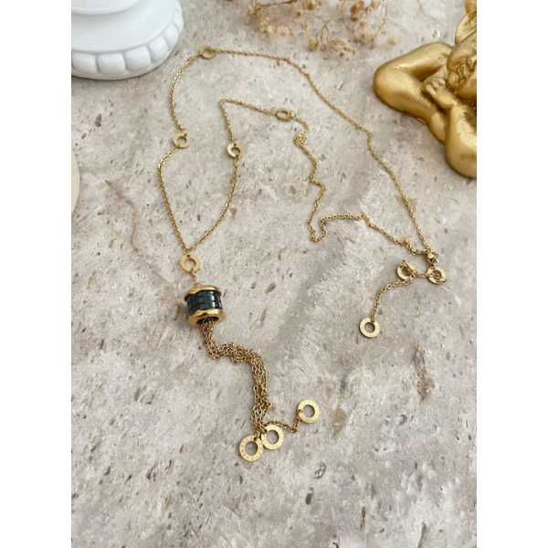 Collier 65CM avec Motif Rond Noir