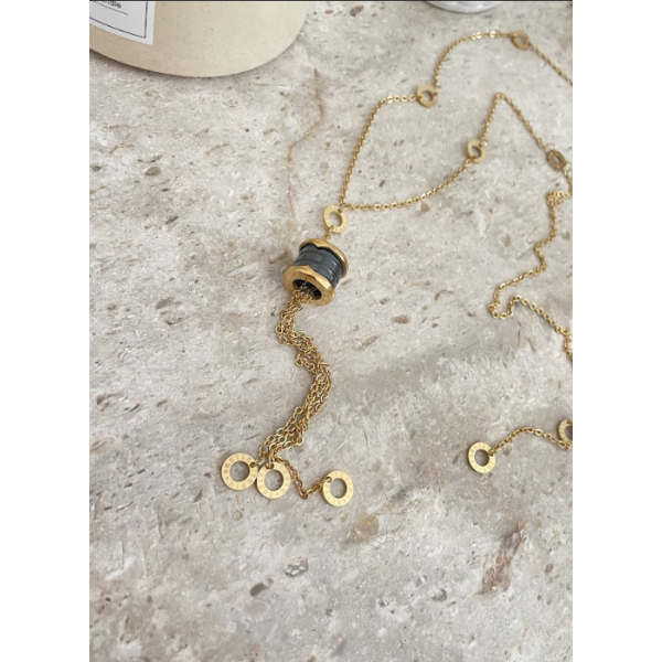 Collier 65CM avec Motif Rond Noir