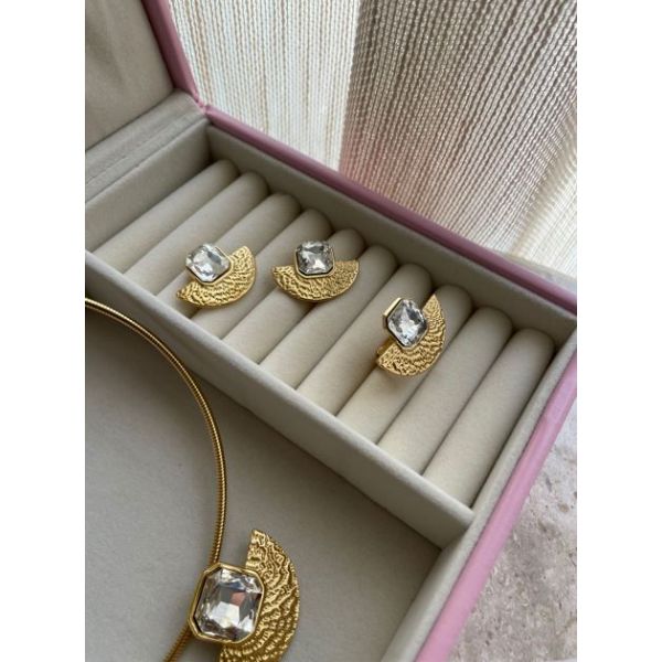 Parure Eventail Doré avec cristal Argent