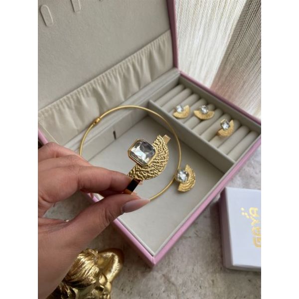 Parure Eventail Doré avec cristal Argent