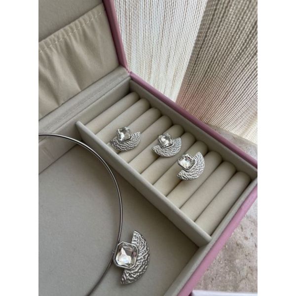 Parure Eventail Argent avec cristal Argent