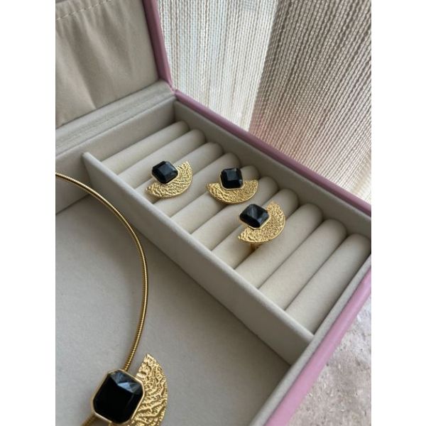 Parure Eventail Argent avec cristal Noir