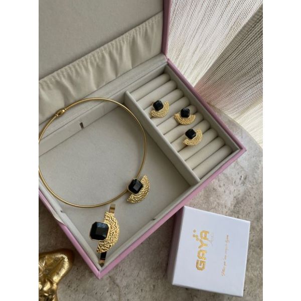 Parure Eventail Argent avec cristal Noir
