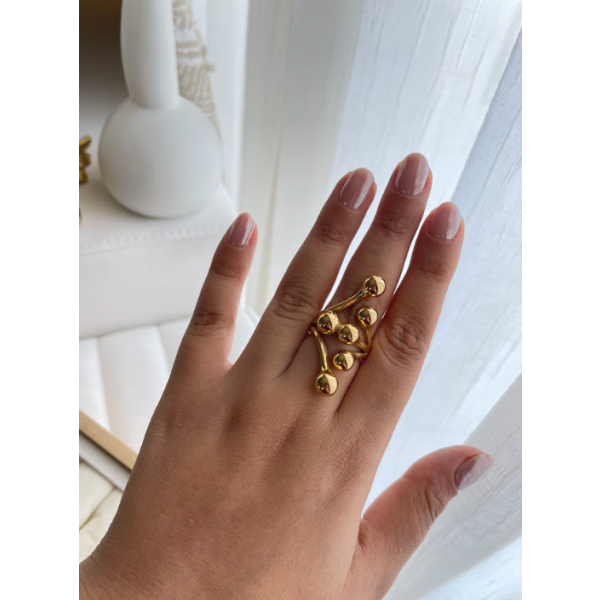 Bague multi-boules dorées