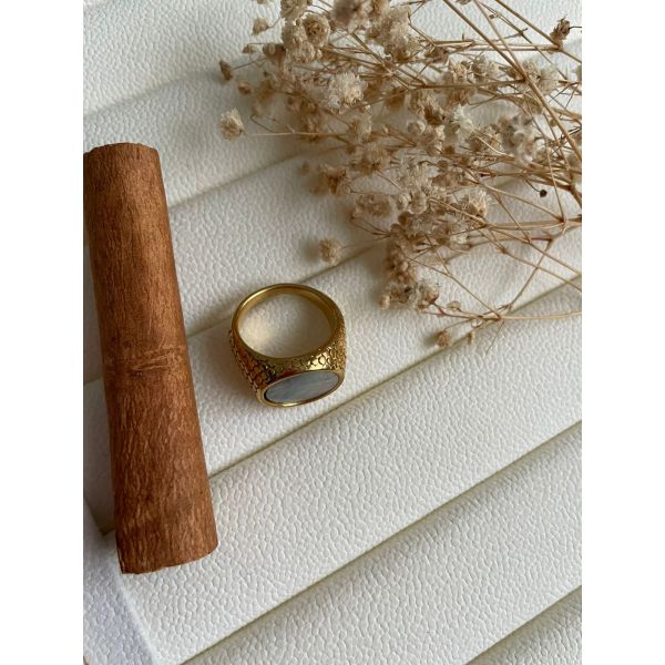 Bague jonc ronde pierre nacre