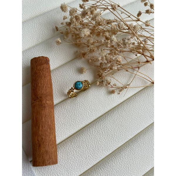 Bague étoiles et mini-pierre marbrée turquoise