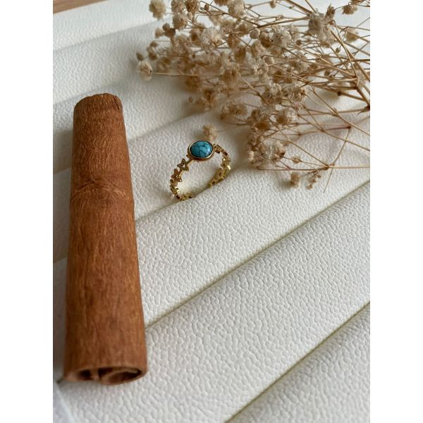 Bague étoiles et mini-pierre marbrée turquoise