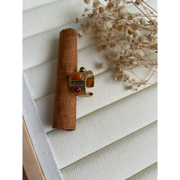 Bague jonc large avec pierres multicolores