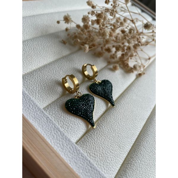 BOUCLES D’OREILLES CŒUR EN STRASS NOIR