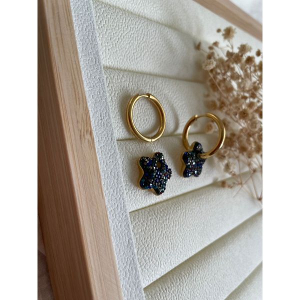 BOUCLES D’OREILLES ETOILE AVEC STRASS NOIR