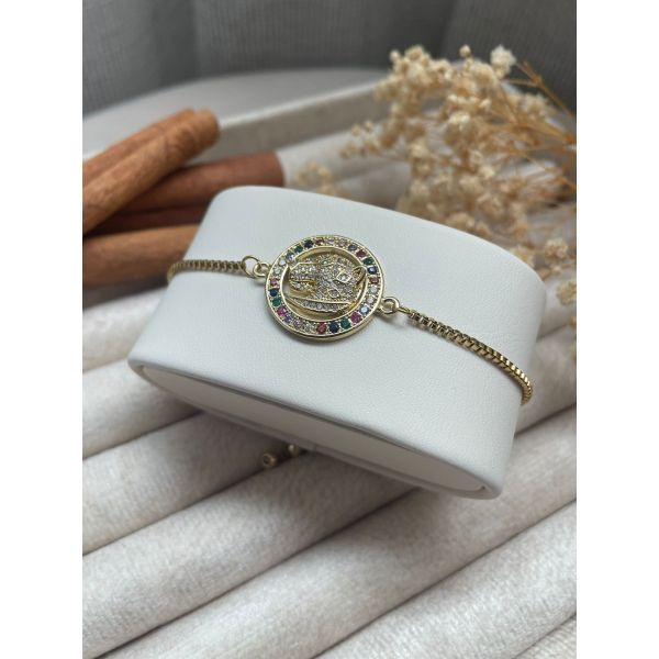 Bracelet léopard à zircons et pierres colorées