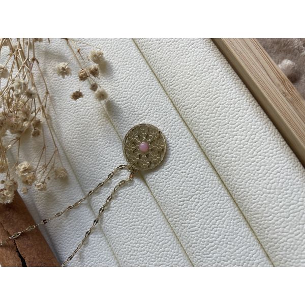 Collier cercle fleurie mini-pierre rose
