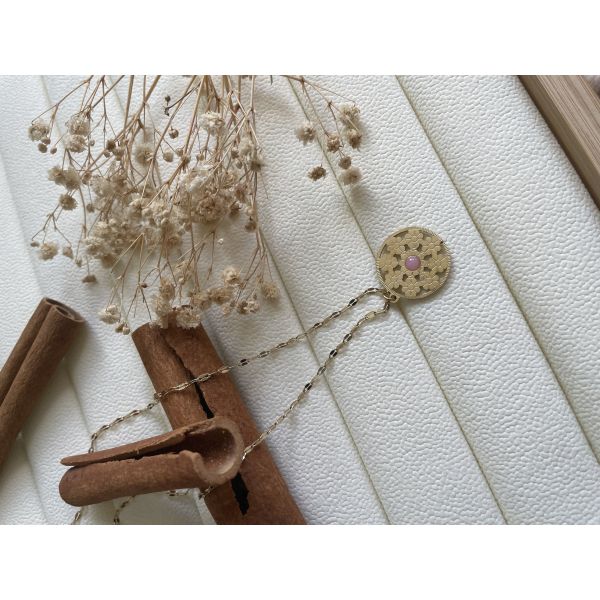 Collier cercle fleurie mini-pierre rose