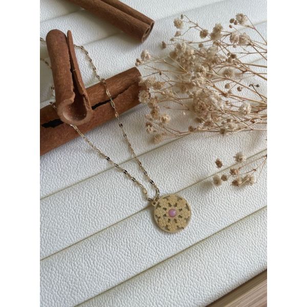 Collier cercle fleurie mini-pierre rose