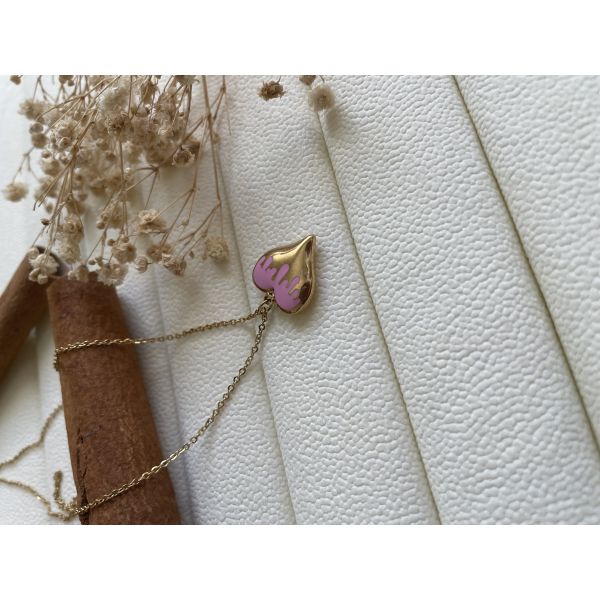 Collier coeur doré dessin écoulement rose