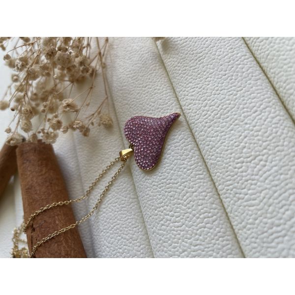 Collier coeur en strass rose