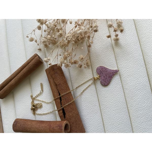 Collier coeur en strass rose