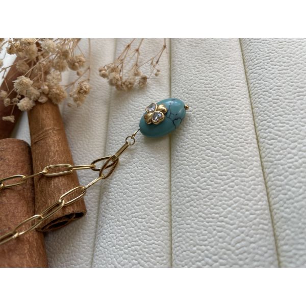 Collier pierre marbre turquoise trèfle