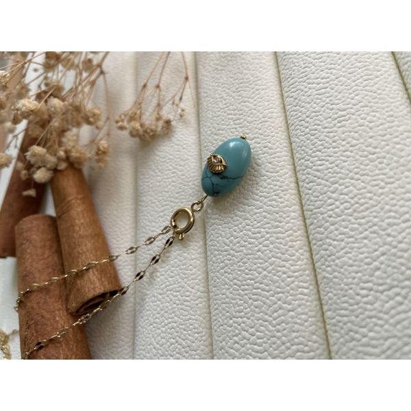 Collier pierre marbre turquoise oeil