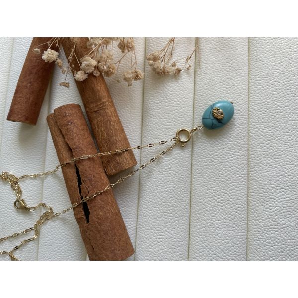 Collier pierre marbre turquoise oeil