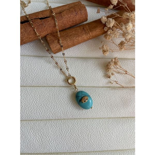 Collier pierre marbre turquoise oeil