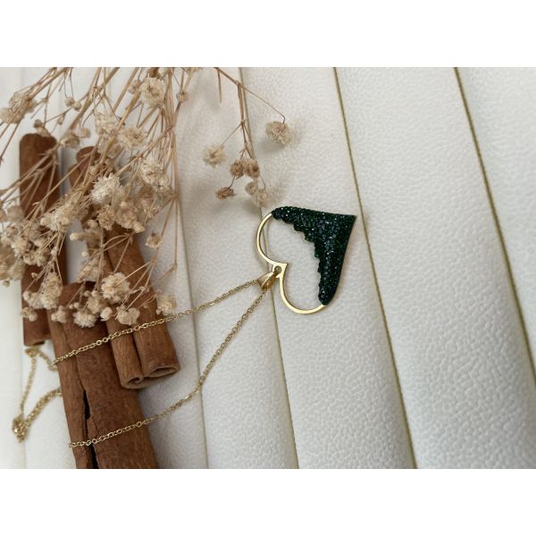 Collier coeur moitié en strass vert