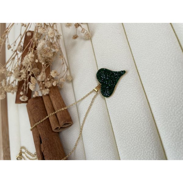 Collier coeur en strass vert