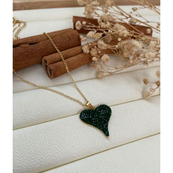 Collier coeur en strass vert
