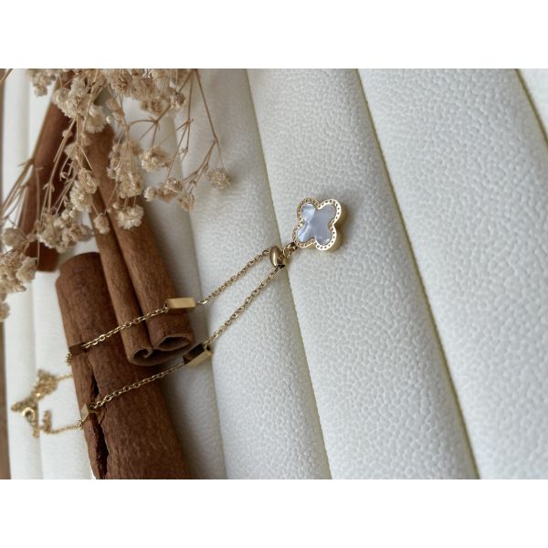 Collier trèfle nacre blanc