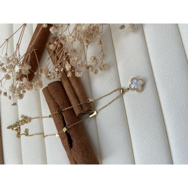 Collier trèfle nacre blanc