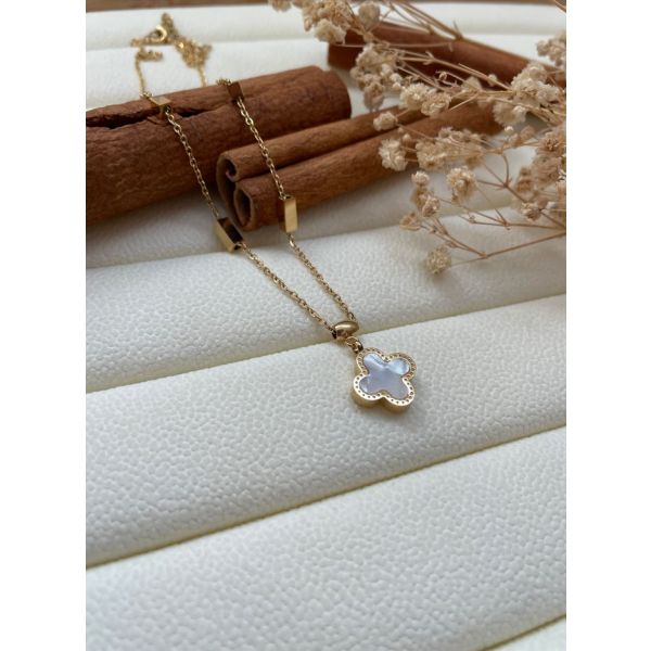 Collier trèfle nacre blanc