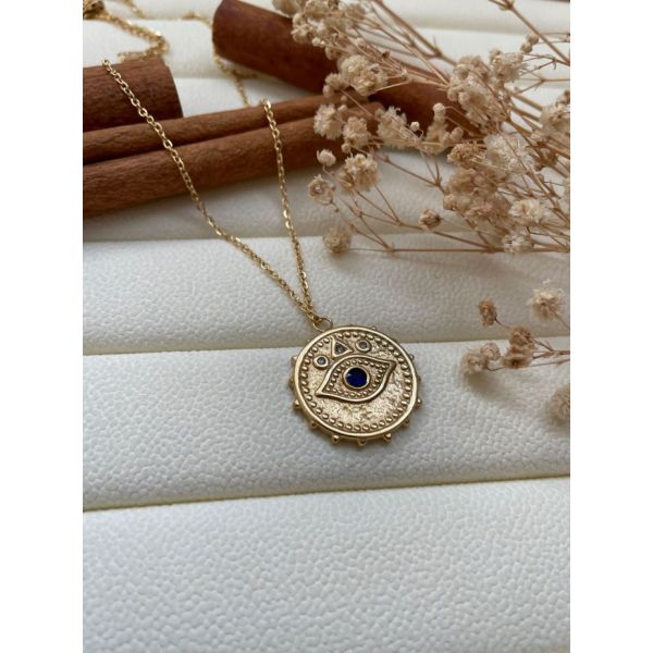 Collier médaille oeil bleu
