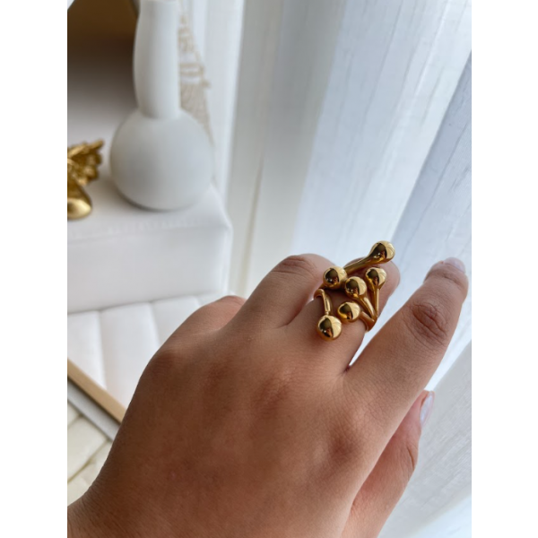 Bague multi-boules dorées