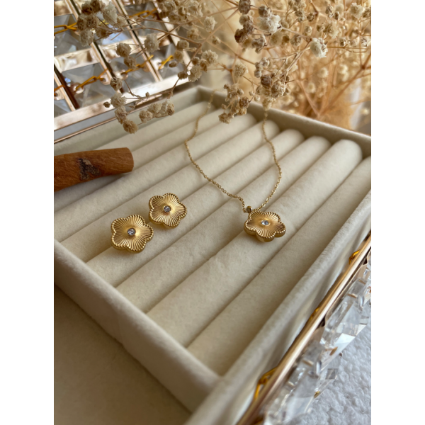 Parure Trèfle avec Perle Blanche
