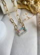 Collier pendentif rectangle à zircons colorés