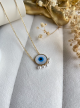 Collier oeil bleue ronde perles blancs